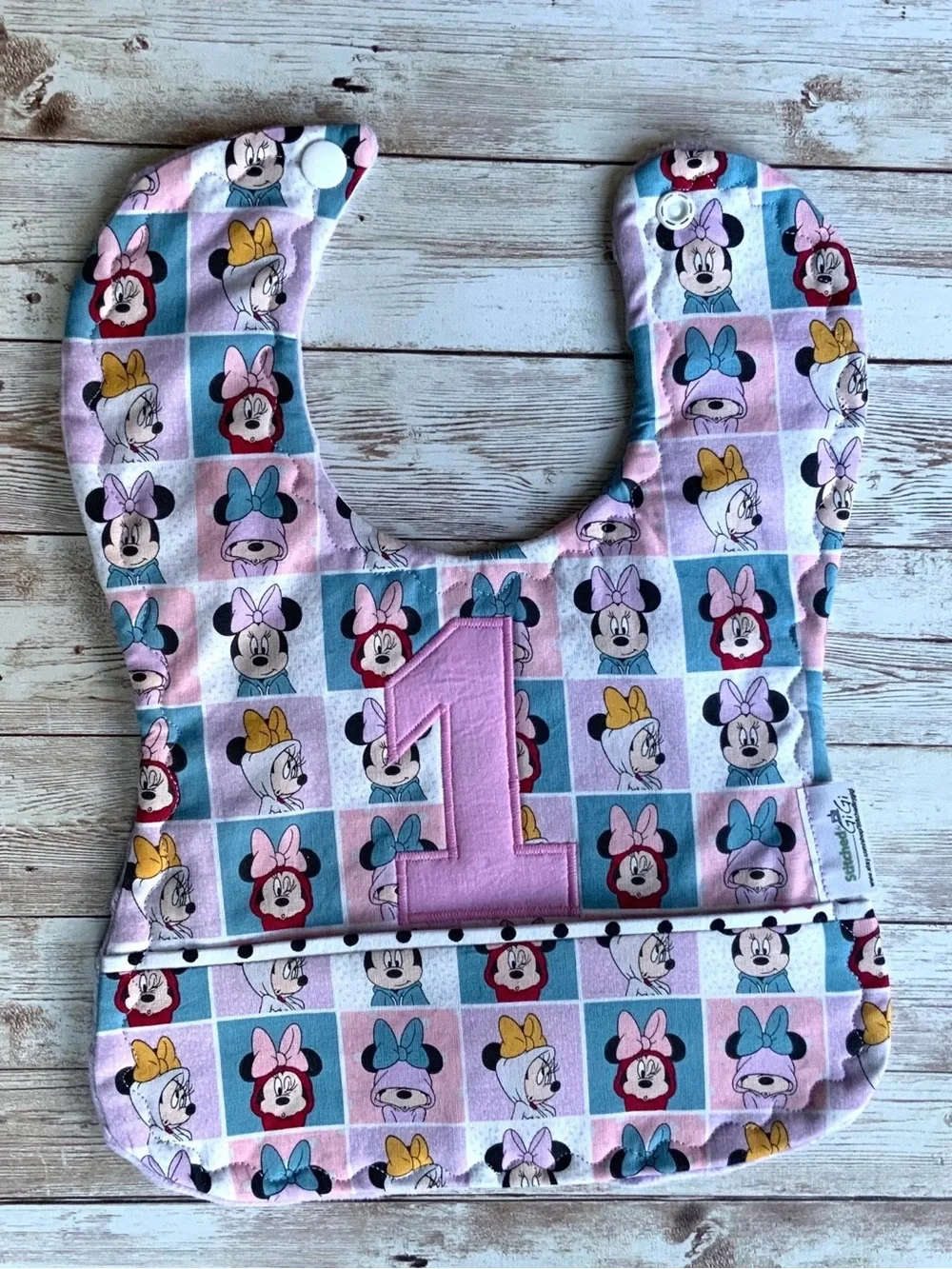 Minnie Mouse 1st Birthday Bib - Pink & Pastel